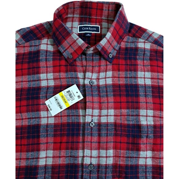 Club Room Men's Medium Flannel Shirt Lumberjack Red Blue Buffalo Check Plaid - Picture 1 of 9